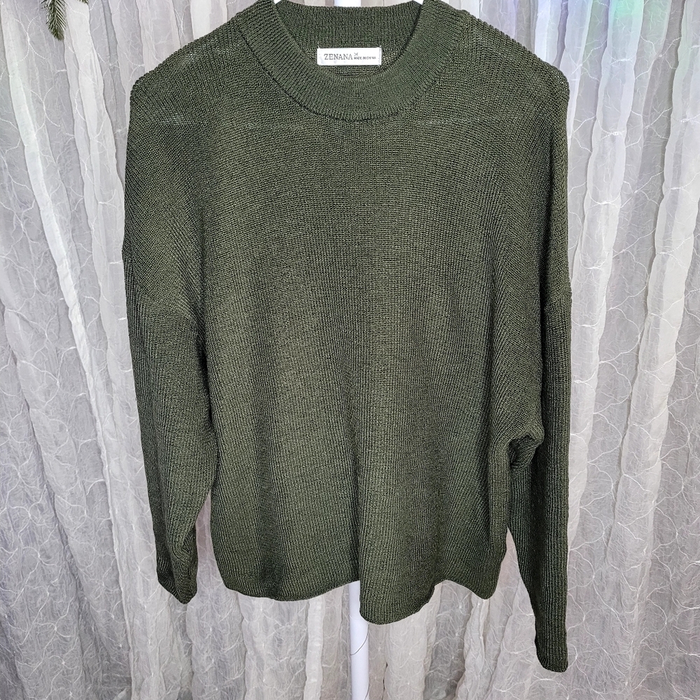 Zenana Outfitters 2 Piece Set Olive Knit Sweater and Shorts Oversized Boutique - Picture 2 of 7